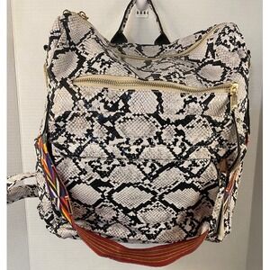 Snake‎ Print Backpack Convertible College Shoulder Handbag Fashion Faux Leather
